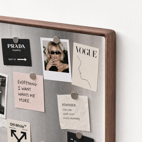 Magnet Board with Walnut Wood Frame, 22 x 28 Inch Stainless Steel Mood Display