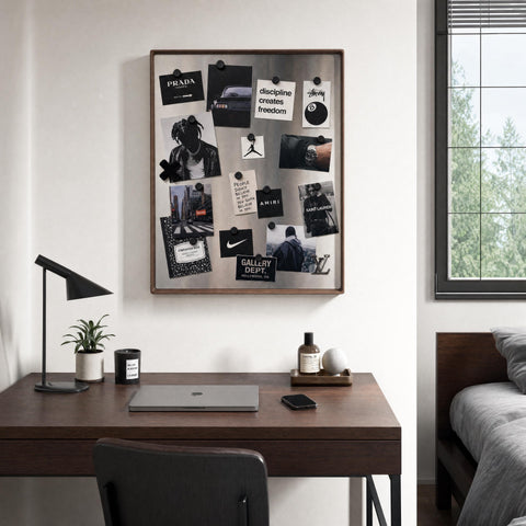 Magnet Board with Walnut Wood Frame, 22 x 28 Inch Stainless Steel Mood Display