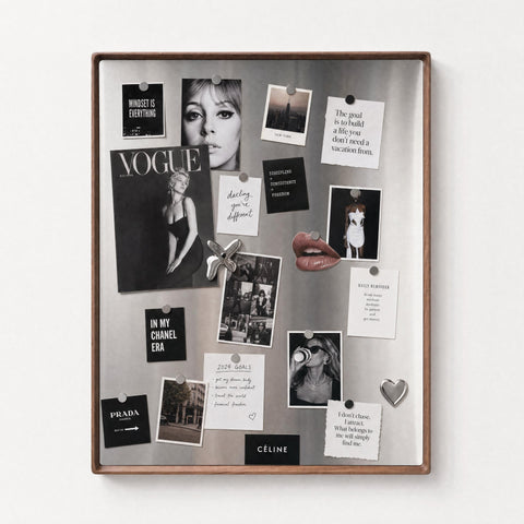 Magnet Board with Walnut Wood Frame, 22 x 28 Inch Stainless Steel Mood Display