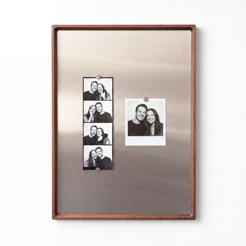 Walnut Wood Framed Stainless Steel Magnet Board