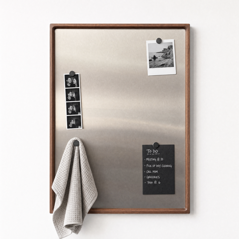 Walnut Wood Framed Stainless Steel Magnet Board