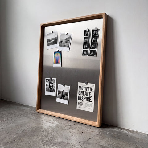 Oak Wood Framed Stainless Steel Magnet Board