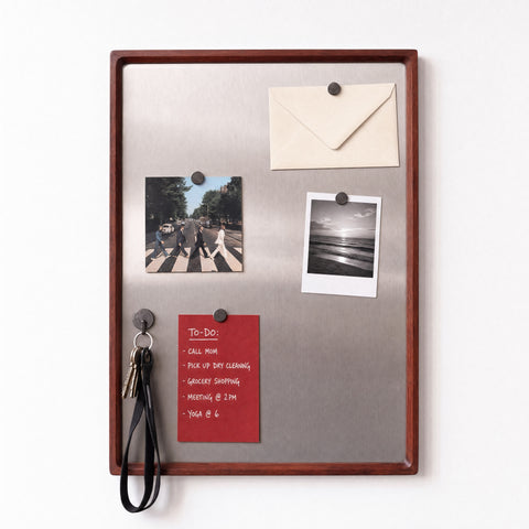 Mahogany Wood Framed Stainless Steel Magnet Board